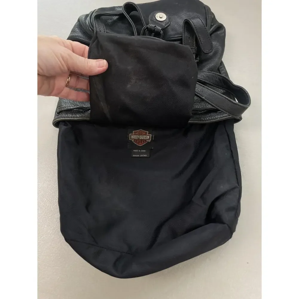 Harley-Davidson Leather Backpack Purse Small Black Logo Biker Vintage Y2K Moto‎
